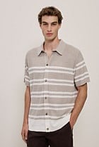 Cotton Linen Stripe Knit Shirt