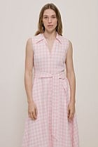 Gingham Linen Sleeveless Shirt Dress