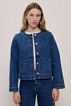 Collarless Cropped Denim Jacket