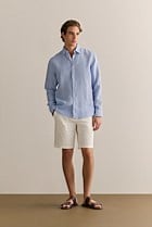 Regular Fit Yarn Dyed Linen Grid Shirt