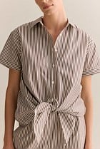 Cotton Poplin Stripe Tie Front Shirt