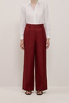 Linen Twill Pintucked Wide Leg Pant