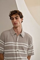 Cotton Linen Stripe Knit Shirt