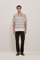 Cotton Linen Stripe Knit Shirt