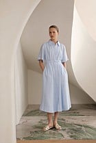 Linen Belted Short Sleeve Shirt Dress