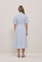 Linen Belted Short Sleeve Shirt Dress