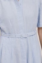 Linen Belted Short Sleeve Shirt Dress