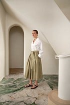 Poplin Pleated Midi Skirt