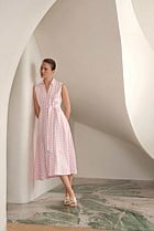 Gingham Linen Sleeveless Shirt Dress