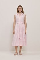 Gingham Linen Sleeveless Shirt Dress
