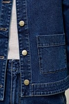 Collarless Cropped Denim Jacket