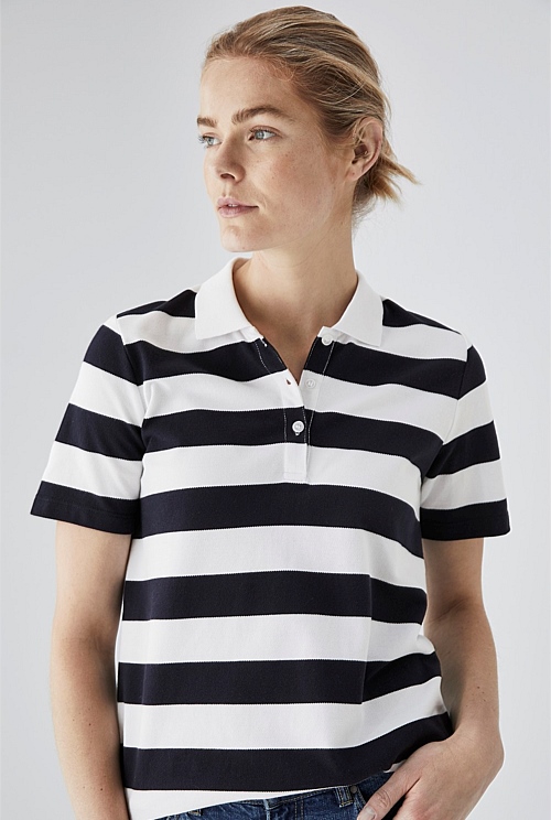 Night Sky Bold Stripe Polo - WOMEN T-Shirts & Tops | Trenery