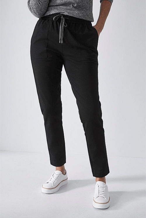 Black Cotton Ponte Lounge Pant - WOMEN Pants | Trenery