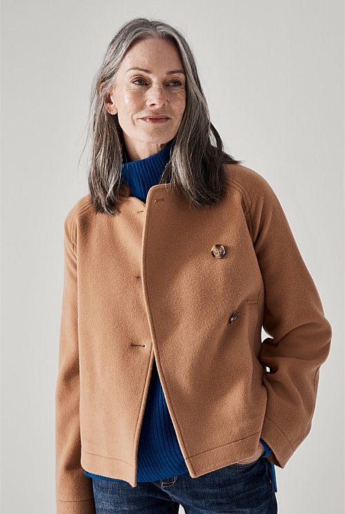 Camel Merino Blend Relaxed Jacket WOMEN Jackets & Coats Trenery