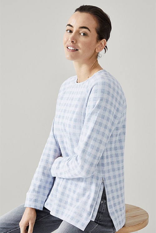 Organic Cotton Gingham Parker Shirt - Sky