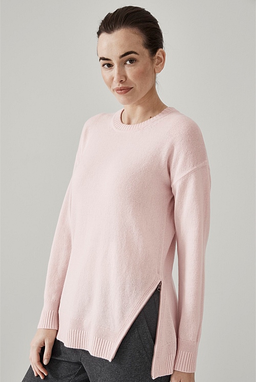 Dust Pink Wool Zip Detail Pullover Women Knitwear Trenery