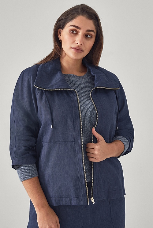 Night Sky Linen Cotton Relaxed Jacket WOMEN Jackets & Coats Trenery