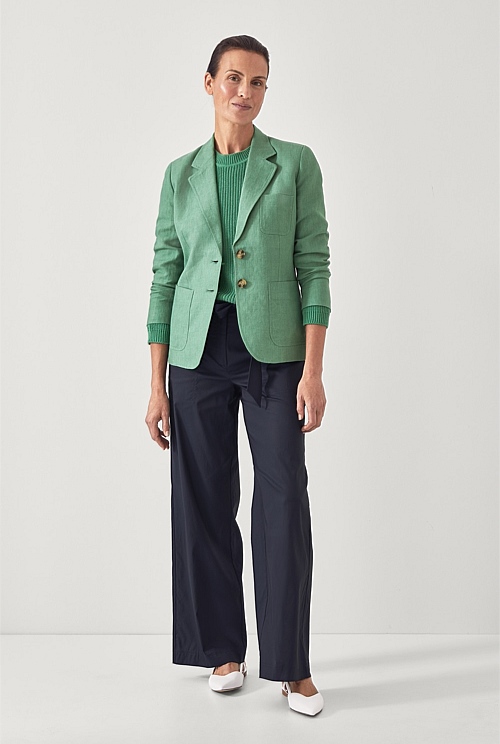 Fern Green Linen Patch Pocket Blazer - WOMEN Jackets & Coats | Trenery