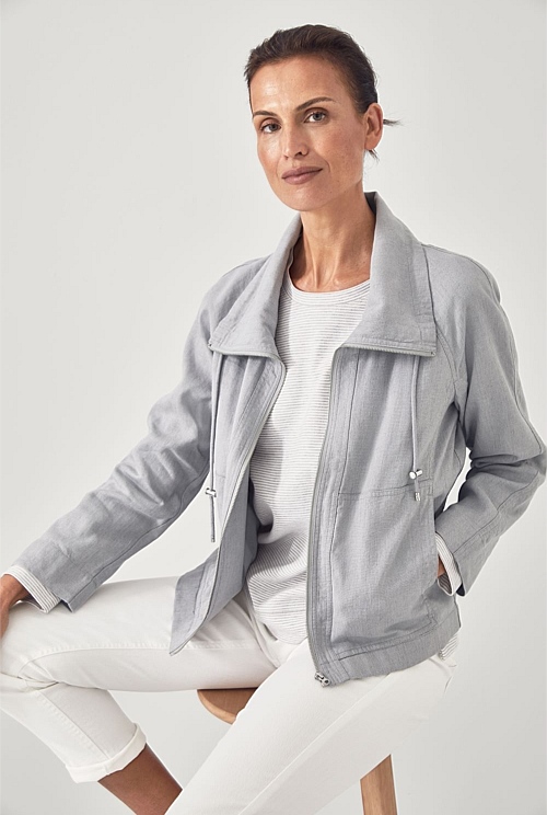 Faded Grey Linen Cotton Relaxed Jacket WOMEN Jackets & Coats Trenery