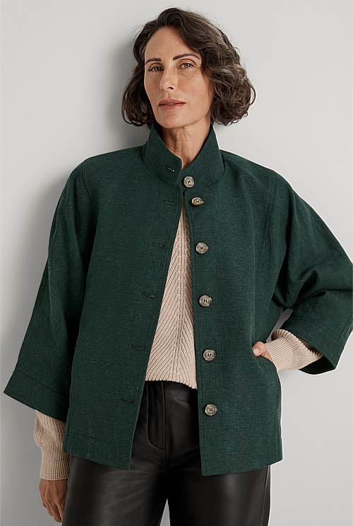 Vine Green Cotton Wool Relaxed Jacket WOMEN Jackets & Coats Trenery