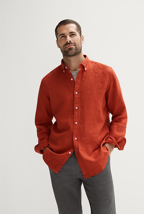 Giuliano Fujiwara burnt orange creased silk shirt - size 48