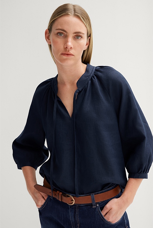 Night Sky Linen Tie Detail Top WOMEN Shirts Trenery night-sky-linen-tie-detail-top-women-shirts-trenery