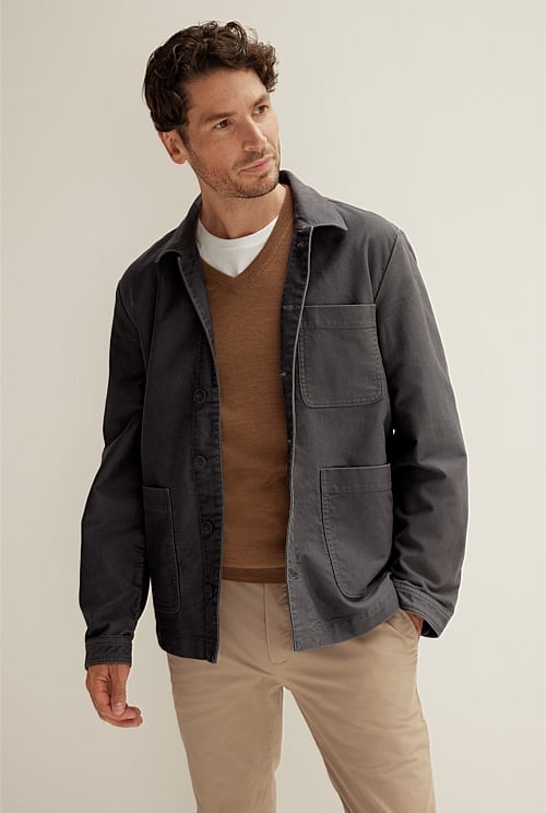 Charcoal Cotton Casual Jacket MEN Jackets & Coats Trenery