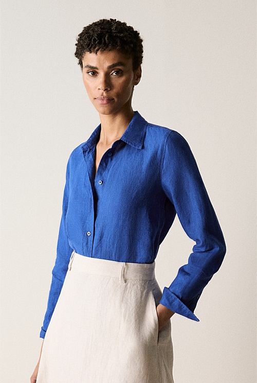 Cobalt Delave Linen Classic Shirt - WOMEN Shirts | Trenery