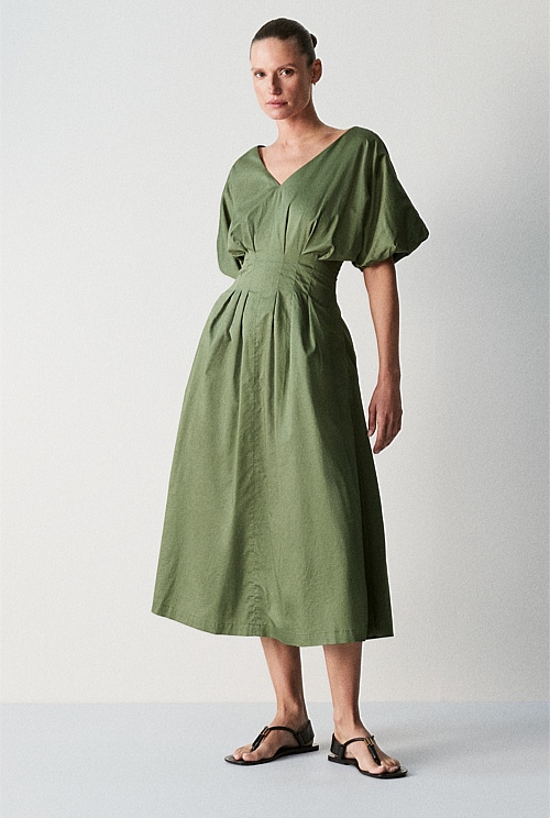 Ivy Cotton Sateen Pleat Waist Dress - WOMEN Dresses | Trenery