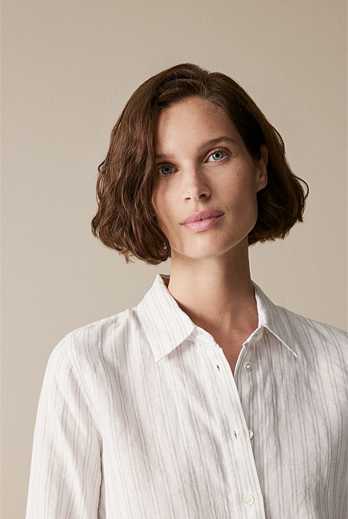 Flax Yarn Dyed Linen Twin Stripe Shirt - WOMEN Shirts | Trenery