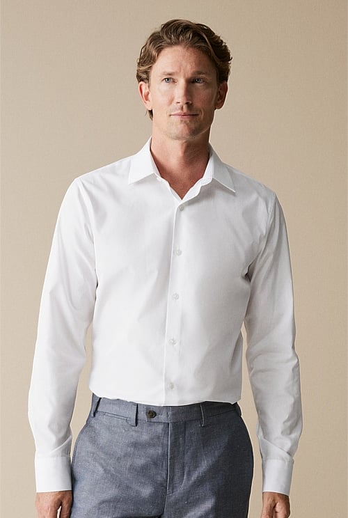 White Tailored Fit Italian Cotton Poplin Shirt - Men Shirts 