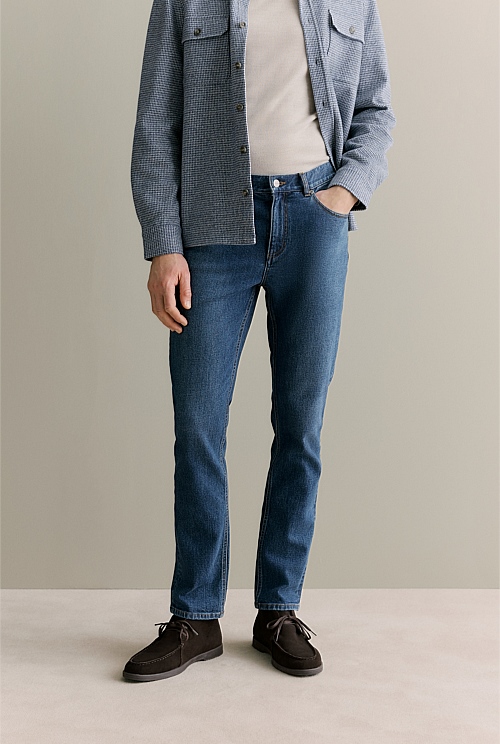 Indigo Blue Modern Slim Mid Wash Jean MEN Denim Jeans Trenery