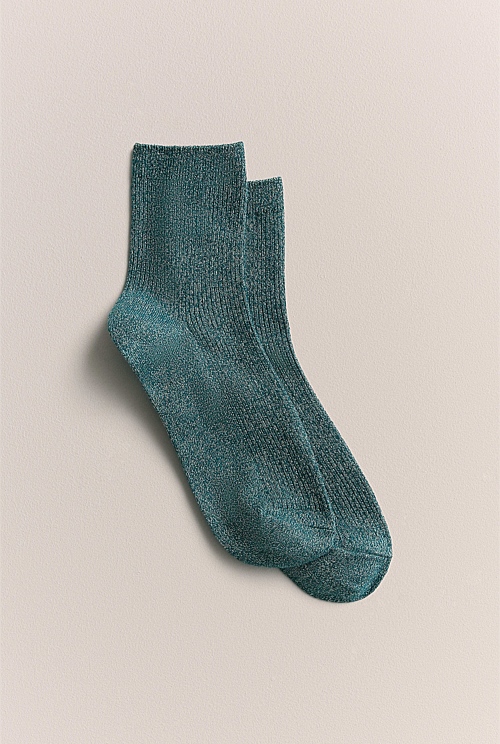 100% Cashmere Crew Sock in Teal main image 0