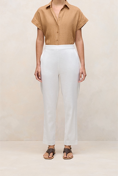 Solid Pull On Stretch Cropped Cuff Pant - White main image 1