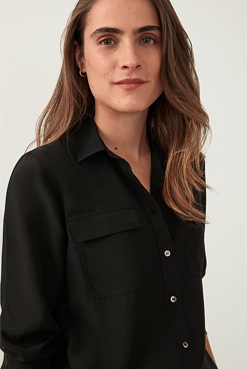 Black Boyfriend Silk Utility Shirt main image 0
