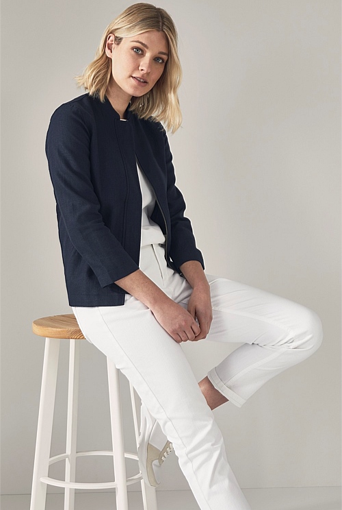 Night Sky Cotton Linen Yarn Dyed Jacket WOMEN Jackets & Coats Trenery