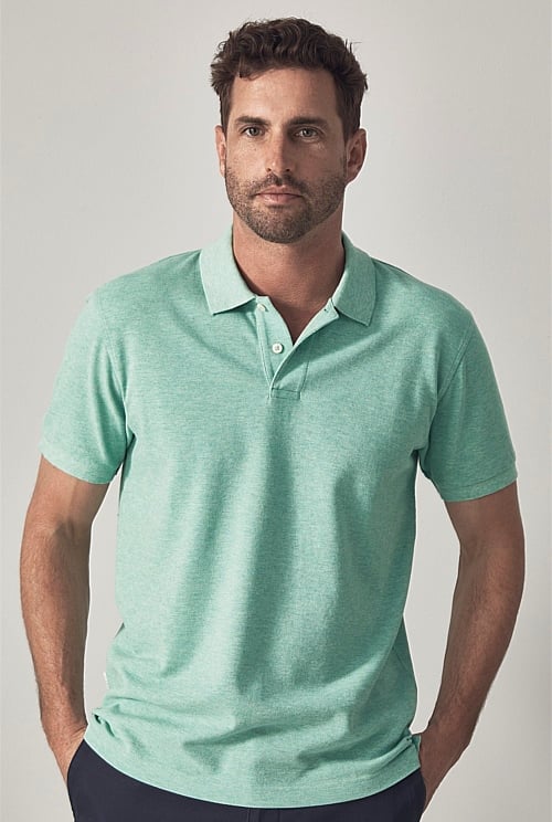 Mint Cotton Pique Marle Polo - MEN T-Shirts | Trenery