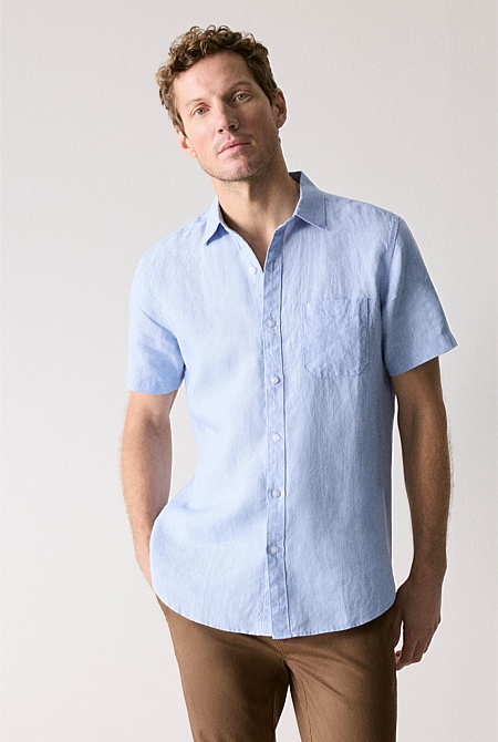 Fresh Blue Regular Fit Delave Linen Short Sleeve Shirt - MEN Shirts ...