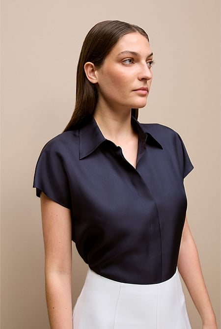 Silk Twill Cap Sleeve Shirt