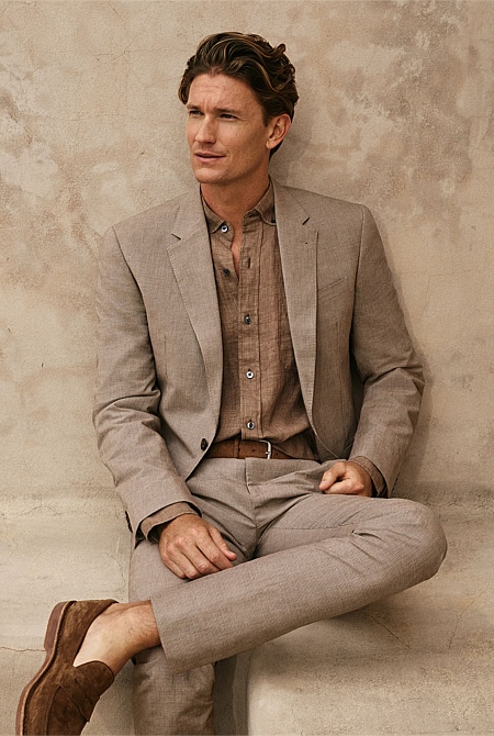 Tailored Fit Italian Cotton Linen Check Blazer