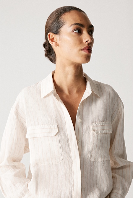 Linen Stripe Pocket Detail Shirt
