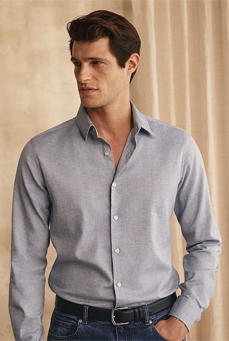 Tailored Fit Cotton Herringbone Shirt