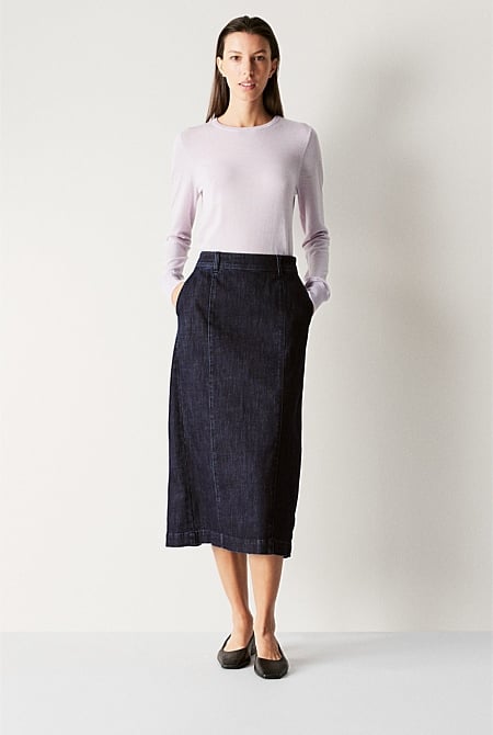 Denim Pintuck Skirt