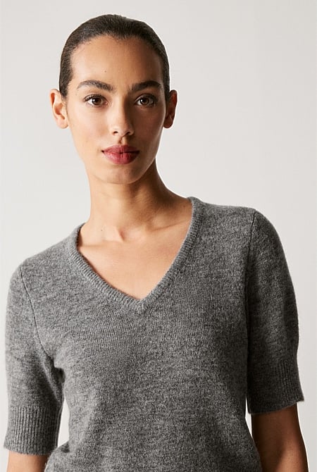 Alpaca Merino Blend V Neck Knit T-Shirt