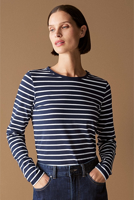 Organically Grown Cotton Striped Long Sleeved T-shirt