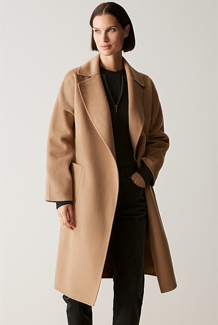 Double Faced Wool Belted Wrap Coat