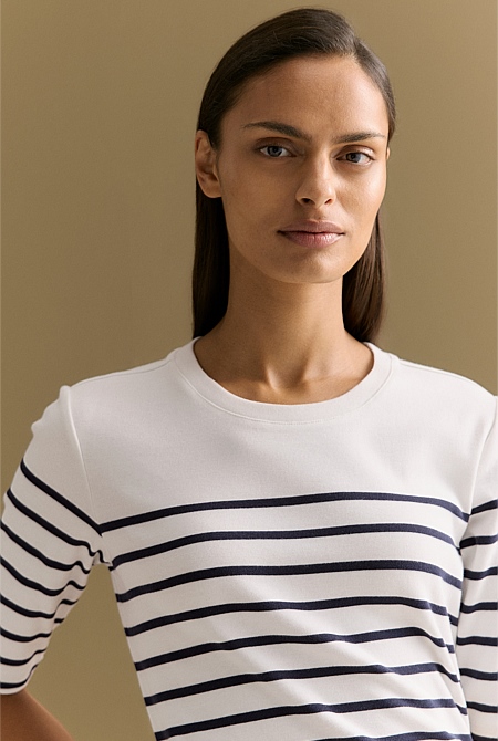 Australian Cotton Breton Striped Half Sleeve T-Shirt