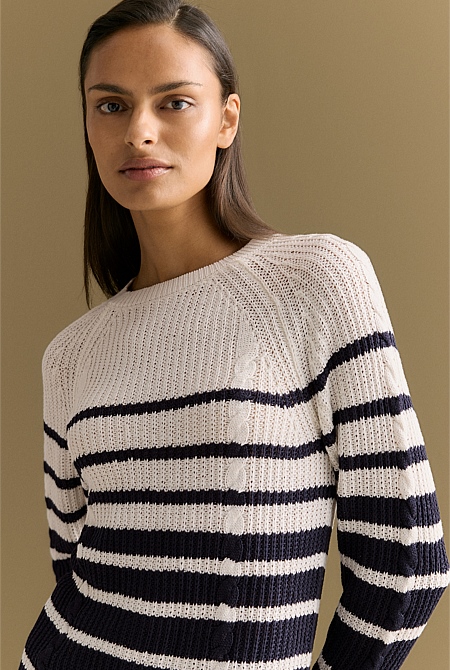 Mercerised Cotton Striped Cable Knit