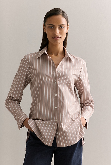 Cotton Poplin Striped Monogram Shirt