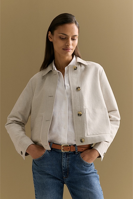 Linen Cotton Twill Button Through Jacket